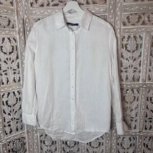 Quince Women's Linen Button-Up Shirt Oversized White Size MEDIUM Coastal Casual